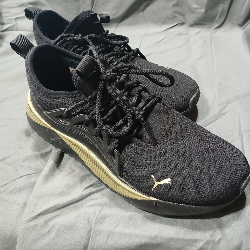 Puma Black and Gold Athletic Shoes with Cushioned Comfort